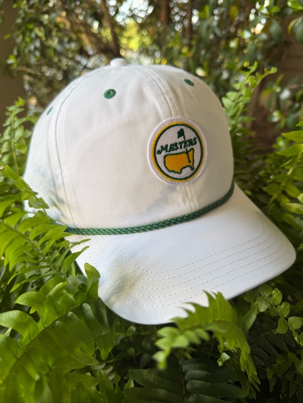 NWT Masters White Cap with Green Trim and Yellow Logo